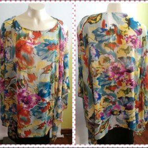 Decorated Originals Semi sheer floral top square top size XL - 3XL